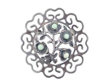 MEXICAN STERLING SILVER FLORAL DESIGN SRONES BROOCH