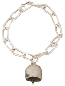 LARGE VINTAGE METAL LINKED CHARM BRACELET W BELL