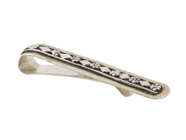 VINTAGE ISRAELI FLORAL ENGRAVED METAL TIE CLIP