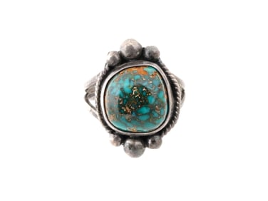 ETHNIC MANNER TURQUOISE STONE SILVER RING SIGNED