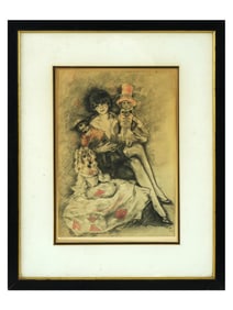ART DECO FRENCH COLORED ETCHING BY EDOUARD CHINOT