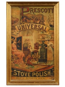 ANTIQUE PRESCOTT STOVE POLISH ADVERTISING POSTER