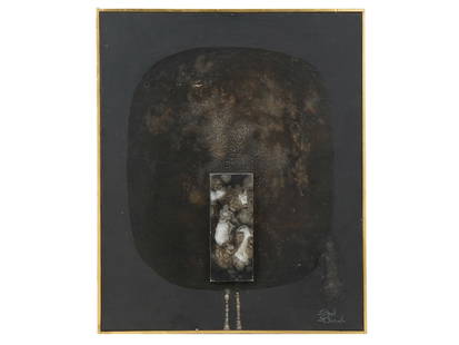 AMERICAN MIXED MEDIA PAINTING SIGNED ETHEL EDWARDS: A mixed media painting on canvas depicting an abstract composition. Signed, Ethel Edwards, lower right. Framed. Additionally inscribed on the backside. Ethel Edwards, 1914 to 1999, was an American pai