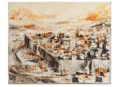 BEN AVRAM ISRAELI JERUSALEM CITYSCAPE OIL PAINTING