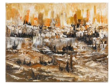 BEN AVRAM ISRAELI JERUSALEM CITYSCAPE OIL PAINTING