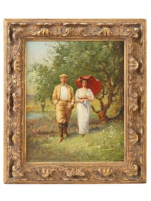 ANTIQUE AMERICAN OIL PAINTING BY FREDERICK M LAMB