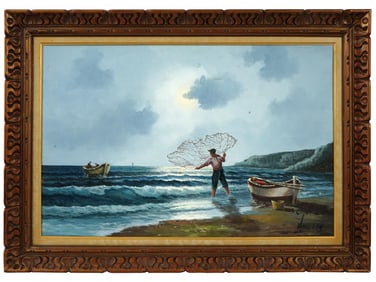 MID CENT AMERICAN SEASCAPE OIL PAINTING SIGNED