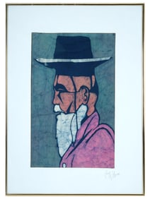 CONTEMPORARY MALE PORTRAIT BATIK PAINTING SIGNED