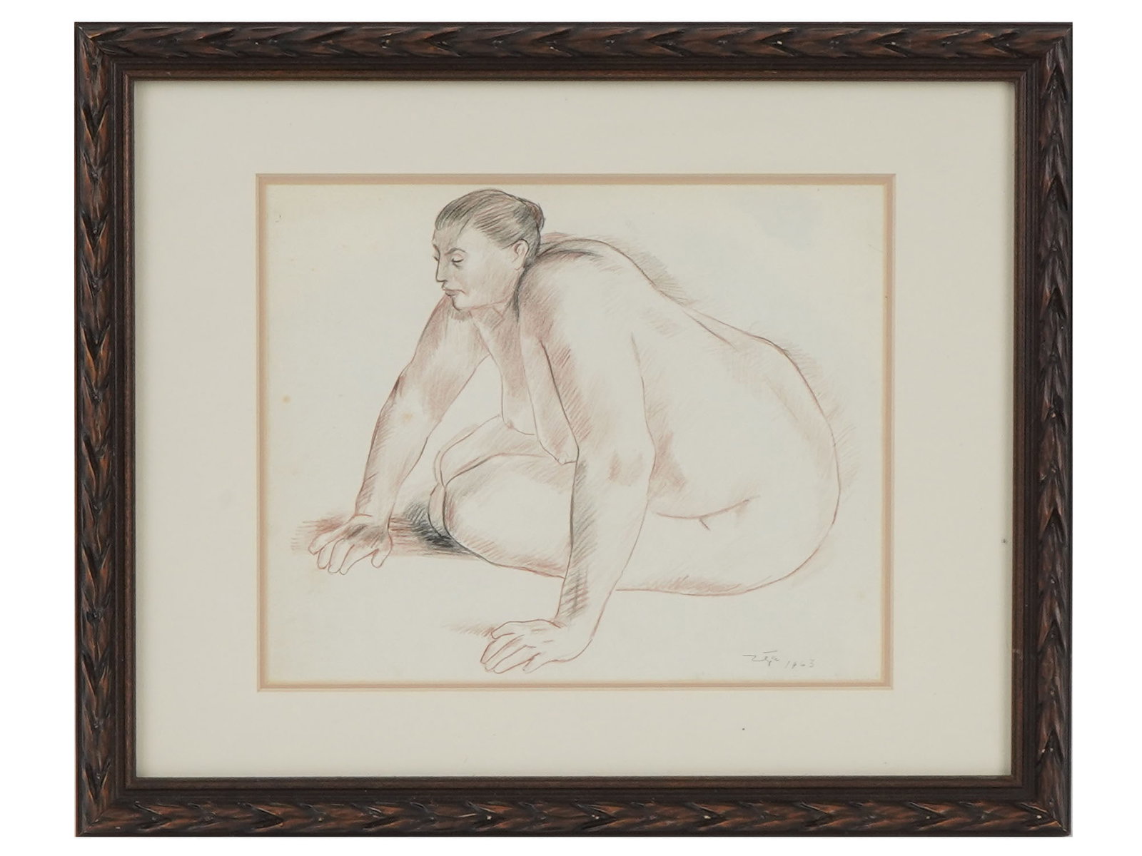ATTRIBUTED TO FRANCISCO ZUNIGA MEXICAN PAINTING 1963: Attributed to Francisco Zuniga, Mexican, 1912 to 1998, mixed media, pastel and charcoal painting on paper depicting a female nude portrait. Signed and dated 1963, lower right. Matted and framed. Galle