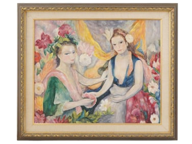 AFTER MARIE LAURENCIN FRENCH CUBIST OIL PAINTING