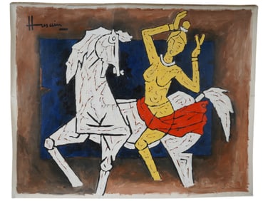 INDIAN OIL PAINTING SIGNED MAQBOOL FIDA HUSAIN W COA