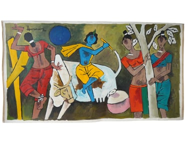 INDIAN OIL PAINTING SIGNED MAQBOOL FIDA HUSAIN W COA