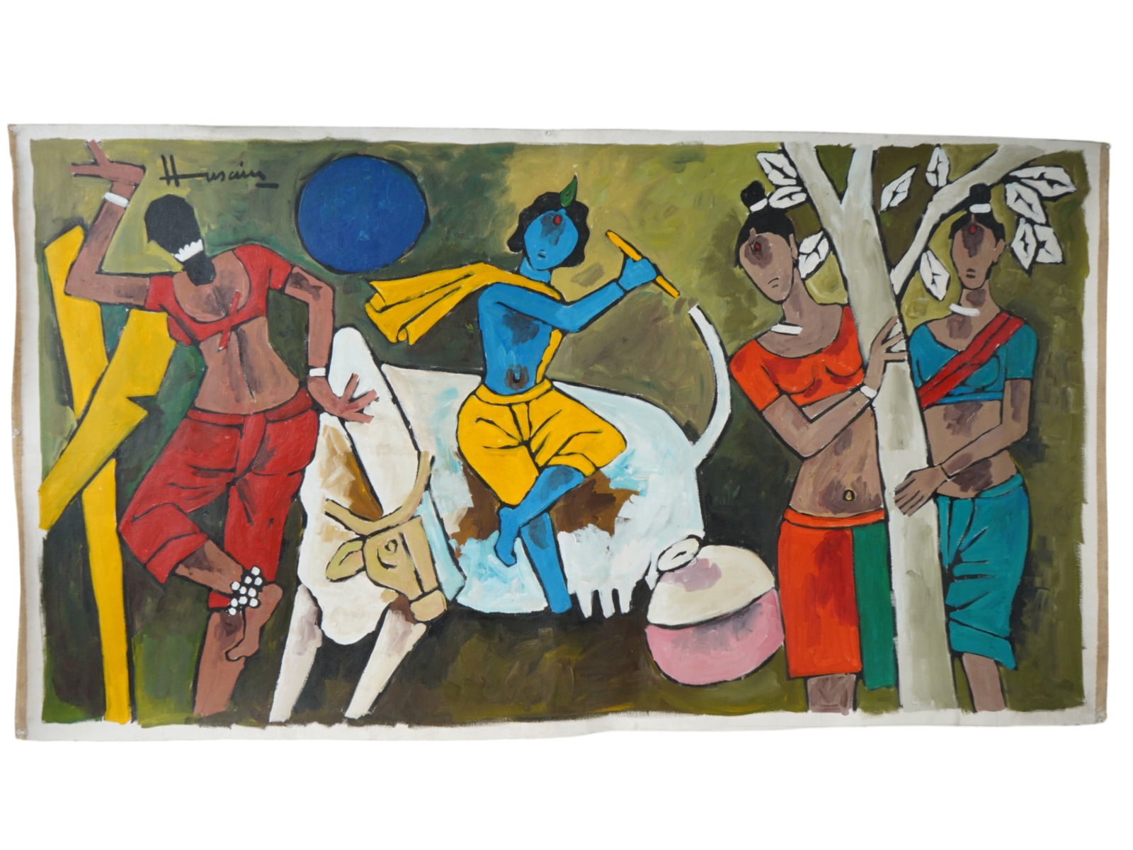 INDIAN OIL PAINTING SIGNED MAQBOOL FIDA HUSAIN W COA (1 of 5)