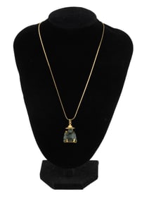 CHINESE GOLD PLATED JADE BUDDHA PENDANT NECKLACE