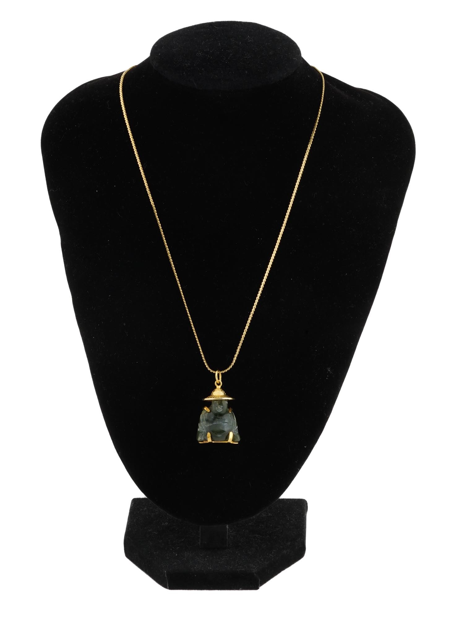 CHINESE GOLD PLATED JADE BUDDHA PENDANT NECKLACE (1 of 7)