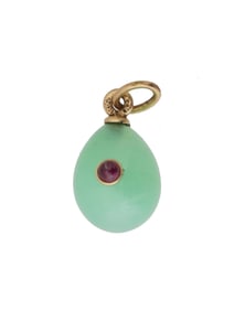 RUSSIAN 14K GOLD CHRYSOPRASE RUBY EASTER EGG PENDANT