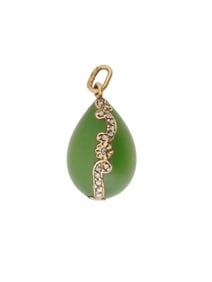 RUSSIAN 14K GOLD NEPHRITE JADE EGG PENDANT W DIAMONDS