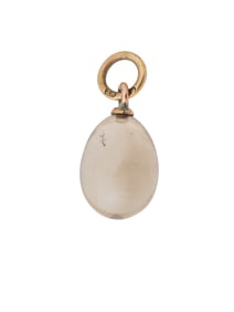RUSSIAN 14K GOLD CARVED SMOKY QUARTZ EASTER EGG PENDANT