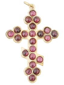 RUSSIAN ORTHODOX GILT SILVER CROSS PENDANT WITH GARNETS