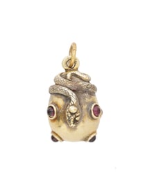 RUSSIAN GILT SILVER SNAKE EGG PENDANT W GEMSTONES