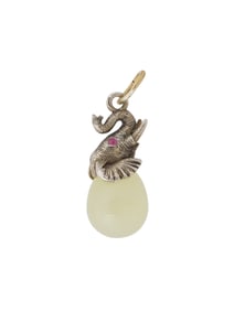 RUSSIAN SILVER BOWENITE RUBY ELEPHANT EASTER EGG PENDANT