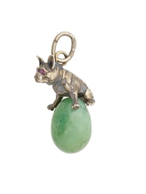 RUSSIAN SILVER JADE DOG RUBY EYES EASTER EGG PENDANT