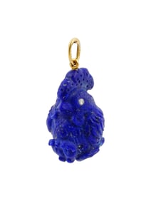RUSSIAN 14K GOLD LAPIS LAZULI ROOSTER EGG PENDANT