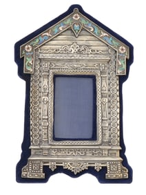 RUSSIAN SILVER AND CLOISONNE ENAMEL PICTURE FRAME