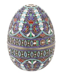 LARGE RUSSIAN SILVER CLOISONNE ENAMEL EASTER EGG
