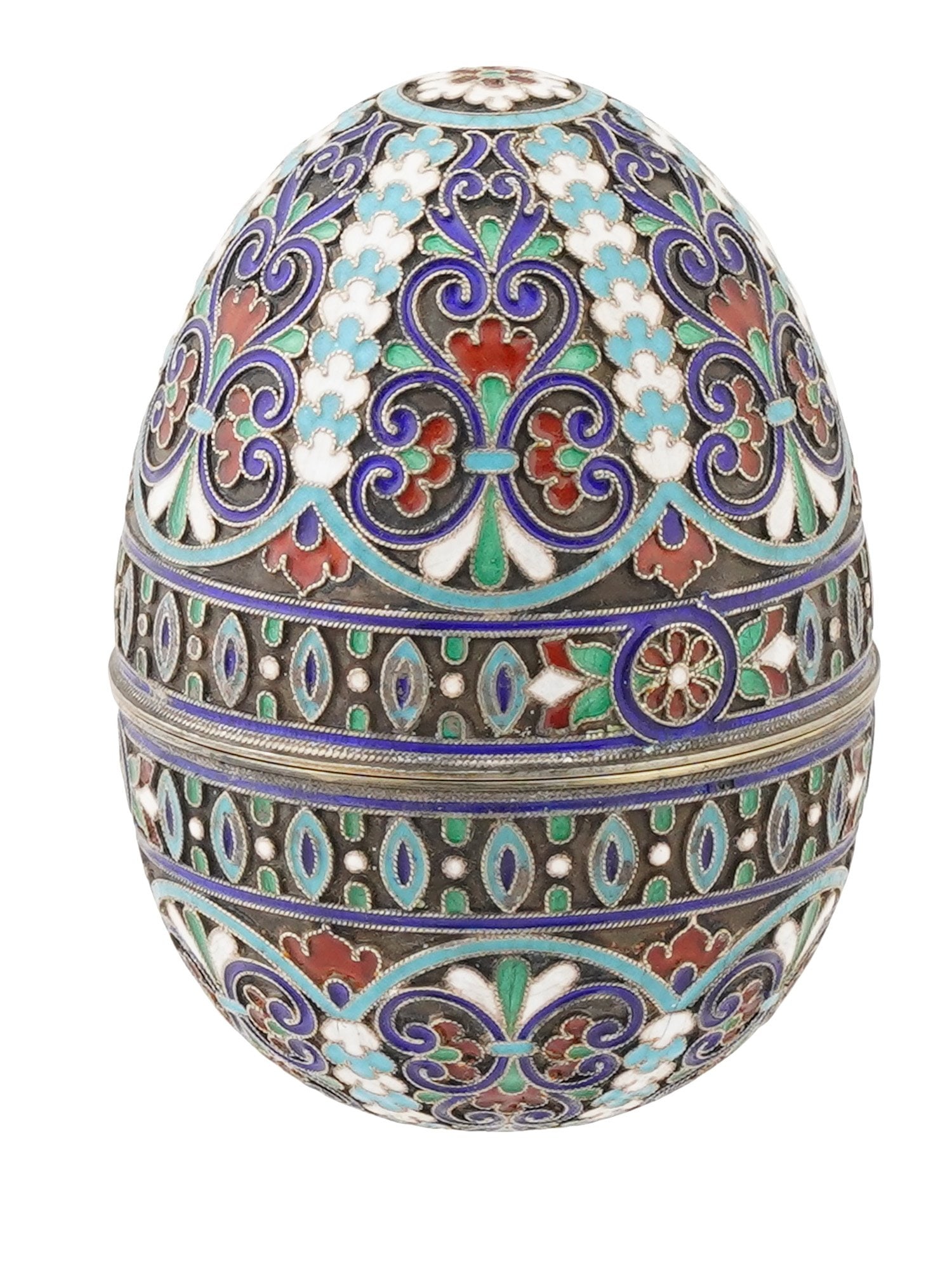 LARGE RUSSIAN SILVER CLOISONNE ENAMEL EASTER EGG (1 of 12)