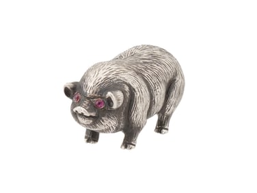 RUSSIAN SOLID SILVER FIGURINE OF A PIG