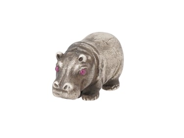 RUSSIAN SOLID SILVER FIGURINE OF A HIPPO