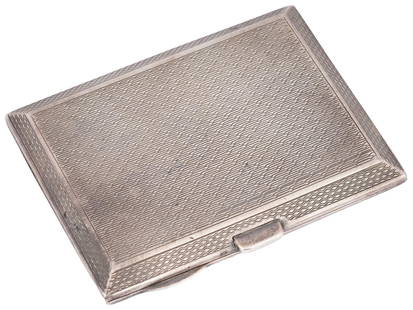 ANTIQUE ENGLISH CHESTER SILVER CIGARETTE CASE 1921: An antique English Chester silver cigarette case, 1921. The surface is decorated with an intricately etched geometric pattern. Gold washed interior. Hallmerked with English, Chester sterling silver st