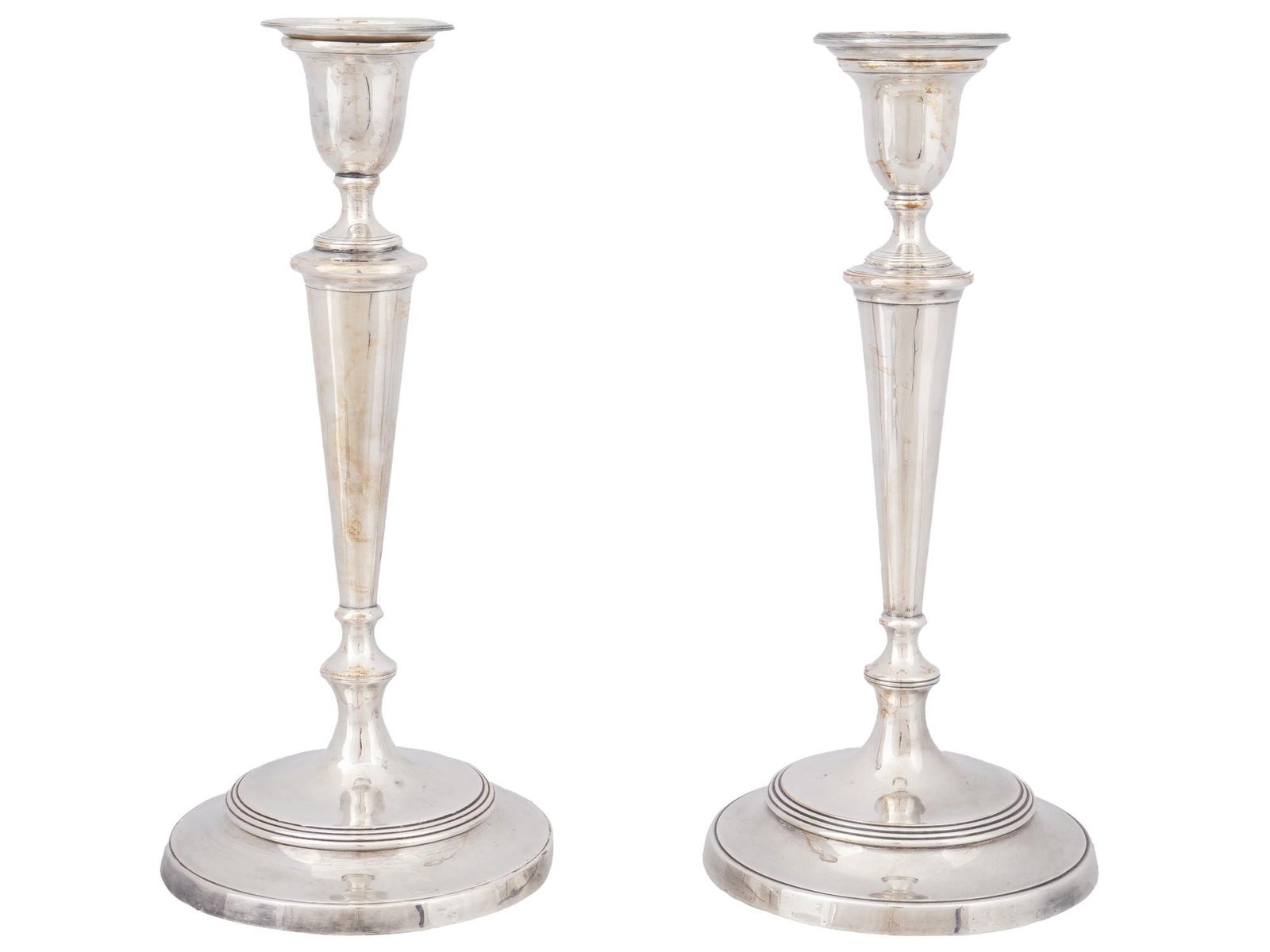 PAIR ANTIQUE ENGLISH WEIGHTED SILVER CANDLESTICKS (1 of 6)