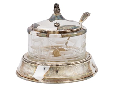 JUDAICA ST SILVER CUT CRYSTAL HONEY JAR SET BY HADAD