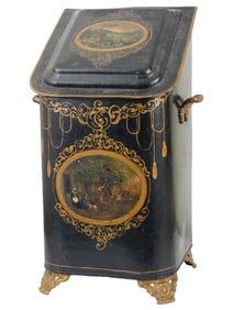 ANTIQUE ENGLISH ?AND PAINTED TIN COAL SCUTTLE