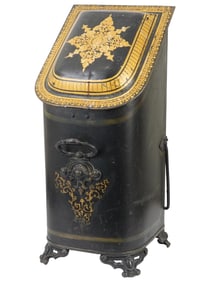 ANTIQUE EUROPEAN ?AND PAINTED TIN COAL SCUTTLE