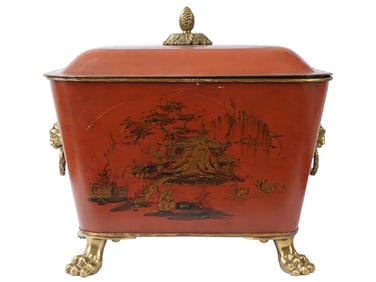 VINTAGE CHINOISERIE PAINTED COAL SCUTTLE 20TH C