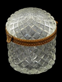 ANTIQUE FRENCH CUT CRYSTAL ROUND LOCKING BOX WITH A LID