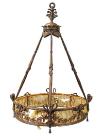 ANTIQUE 19 C EUROPEAN GILT BRONZE CROWN CHANDELIER