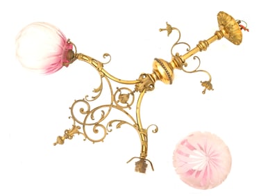 VINTAGE OPENWORK GILT BRASS CHANDELIER F 2 LAMPS