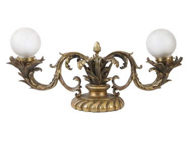 ELECRIC GILT BRONZE TWO LIGHT FIXTURE W SCROLLED ARMS