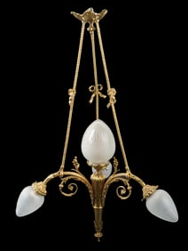 FRENCH GILT BRONZE CHANDELIER WITH LAMPSHADES