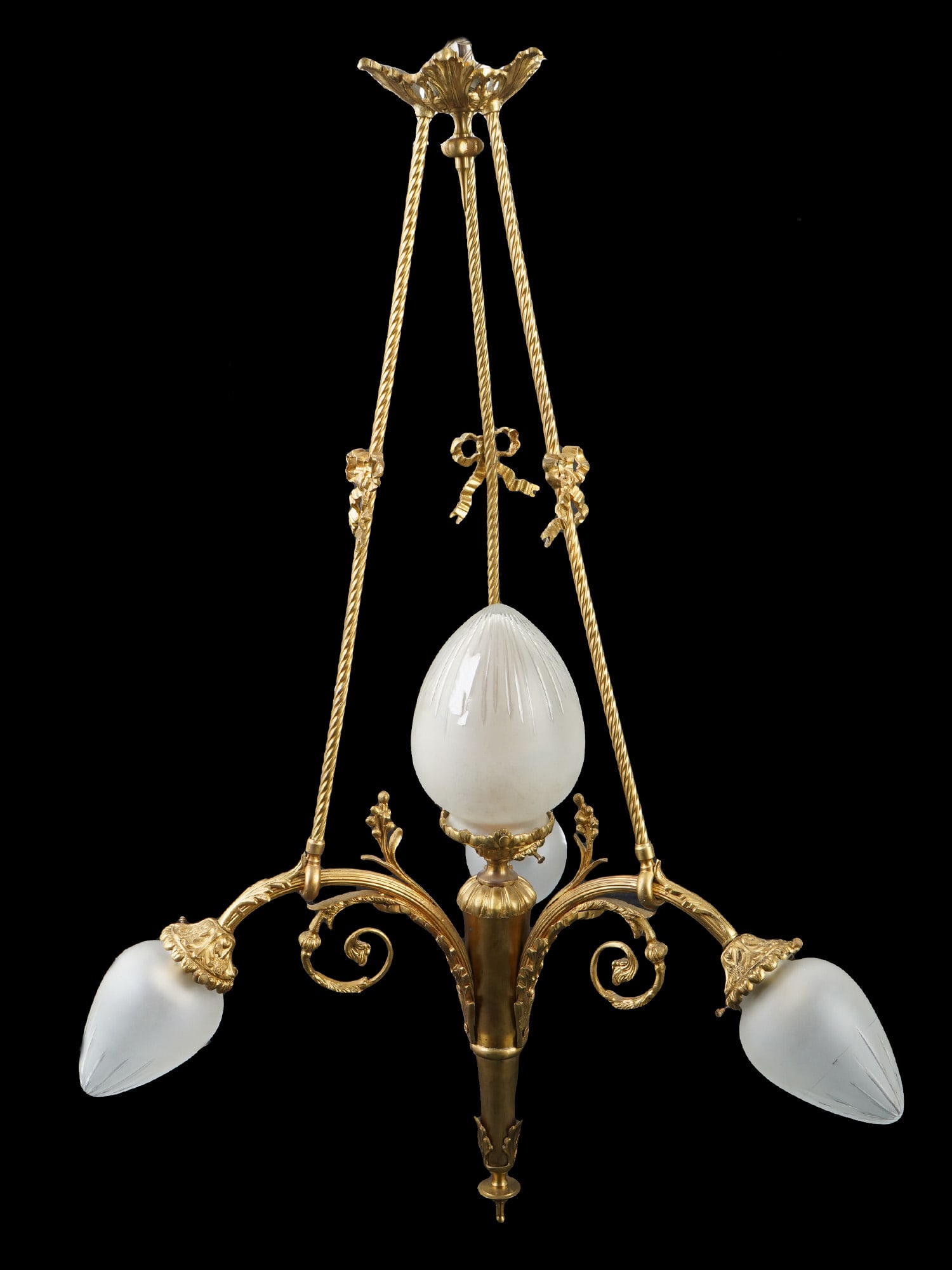 FRENCH GILT BRONZE CHANDELIER WITH LAMPSHADES (1 of 7)