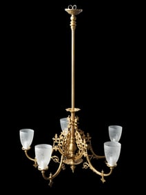 VINTAGE BRONZE CHANDELIER WITH CRYSTAL LAMPSHADES