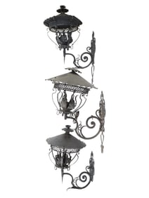 LOT OF THREE VINTAGE WROUGHT IRON SCONCES 20TH C
