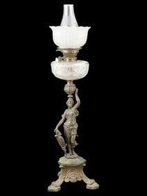 VICTORIAN FIGURAL BRONZE OIL LAMP READY FOR REWIRING