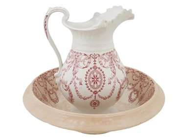 ANTIQUE ENGLISH CERAMIC PITCHER AND BASIN WASHING SET