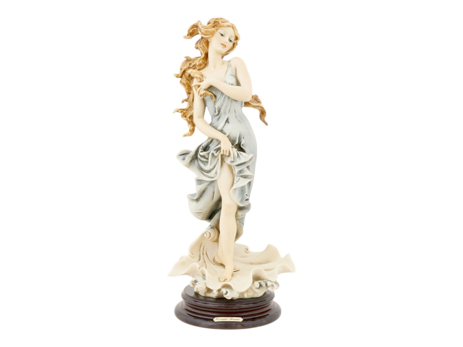 ITALIAN ARMANI CAPODIMONTE VENUS PORCELAIN FIGURINE: A limited edition Italian Capodimonte Art Deco manner matte finish porcelain figurine, Venus, by Giuseppe Armani, Italian, 1935 to 2006. The figurine depicts Venus goddess, adorned with hand painted f