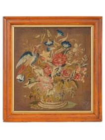ANTIQUE HAND EMBROIDERED NEEDLEPOINT STILL LIFE ARTWORK